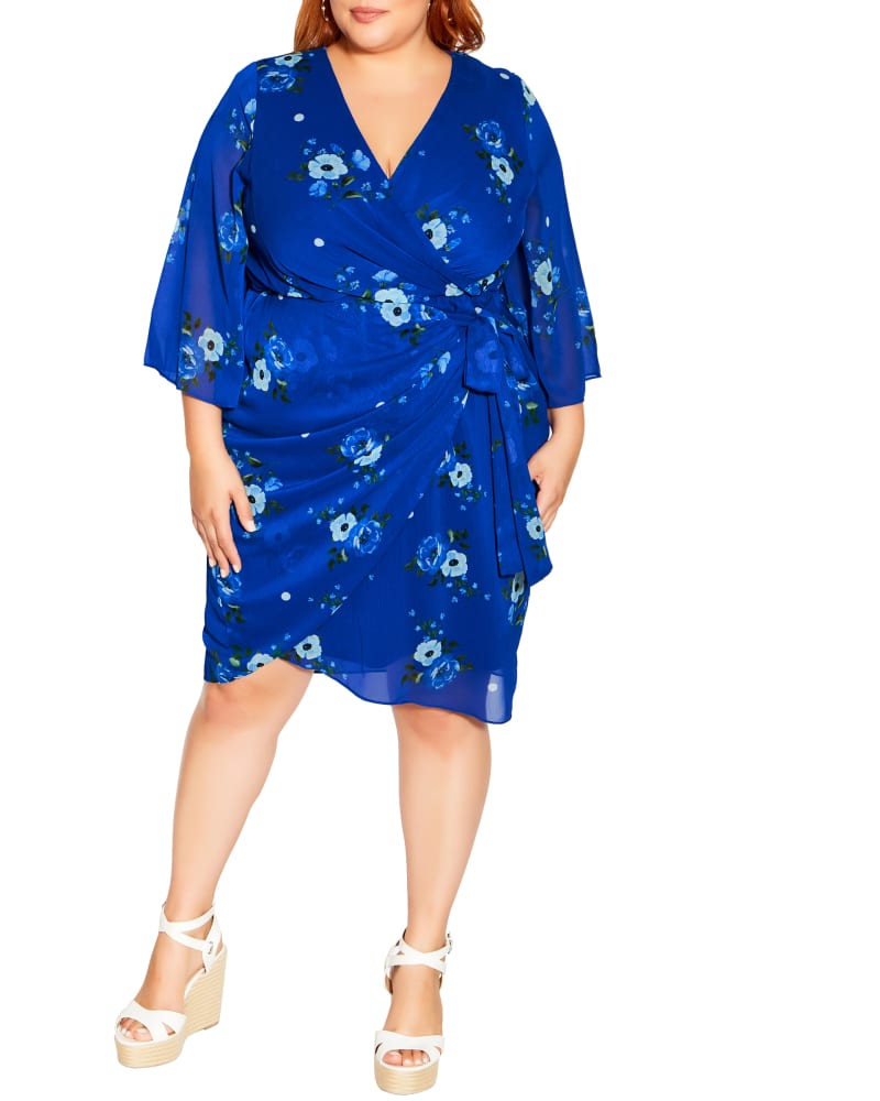 Front of a model wearing a size XS Madelyn Dress in Black / Azure Blue by City Chic. | dia_product_style_image_id:233612